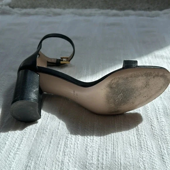 Stuart Weitzman 75Lessnudist Black Nappa Leather Sandals, Size 7M, EEUC - Picture 10 of 16